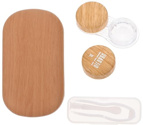 IMIKEYA Retro Grain Lens Case Box, Leak-Proof Contact Lens Travel Container with Mirror, Tweezers Holder, Suction Stick and Clip, Small Lightweight Storage