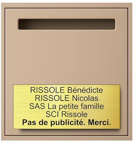 Plaque Boite Aux Lettres Personnalisable - 24x10 cm - 1 à 6 Lignes - Signaletique Personnalisée Gravée Grand Format - Étiquette Avec Nom Adhésive - Porte - Maison - Mur - Bureau (Or Radial)