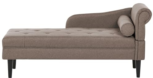 Beliani Chaiselongue rechts Stoff Taupe gesteppt mit Kissen Holzbeinen modern Yvoire