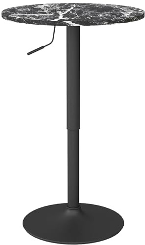 HOMCOM Bartisch Stehtisch Höhenverstellbar Rund Ø60 x 68-93,5cm Schwarz | Esstisch für 2 Personen, Küchentisch mit Marmoroptik, für Kleine Räume, Wohnzimmer, Esszimmer