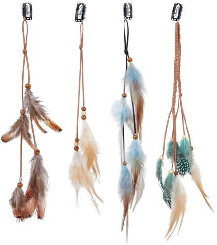 PH PandaHall 4pcs Barrettes à Plumes Femme 30~40cm Extensions Capillaires Bohème en Plumes, Pinces à Cheveux pour Femmes - Accessoires de Costume pour Cosplay, Festival et Carnaval Boho