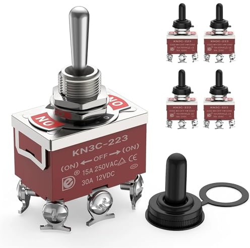 Interruttore a levetta momentaneo 5 pezzi 12V 3 posizioni 30A DPDT (ON)-Off-(ON) Interruttore a levetta for auto a 6 pin con coperchio for barca auto
