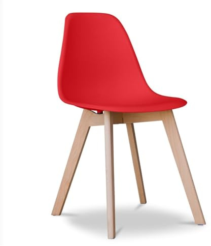 Orion91 ORION91oficial® - Silla ARA Color Rojo Asiento Polipropileno y Patas Haya (83x46x55 cm) Estilo Escandinavo, Comedor, Hostelería, Oficina, Salón, Teletrabajo, Cocina - spaziOrion91-Pack x8