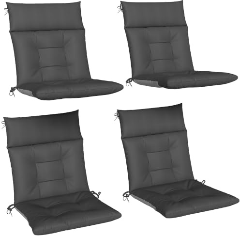 Outsunny 4er Set Sitzkissen Wasserabweisend 111,5 x 53 x 8 cm Dunkelgrau | Rutschfest, Stuhlkissen Mit Bändern, Indoor Outdoor Sitzauflage, Sitzpolster, Stuhlpolster für Gartenmöbel, für Sitzstuhl