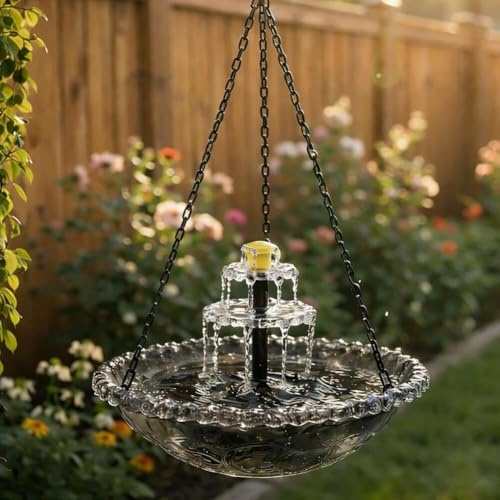 Nouveau Bain d'oiseaux Suspendu D'extérieur 2026 avec Pompe Solaire Et Vasque — Fontaine Cascade Solaire Suspendue — Décoration pour Jardin, Patio, Porche Et Arrière-Cour