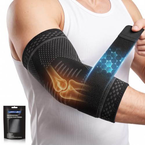 Elbow Support with Strap for Men Women, Adjustable Elbow Compression Sleeve, Tennis Golfers Elbow Brace Support for Tendonitis, Arthritis, Pain Relief, Elbow Brace for for Weightlifting, Sports, M