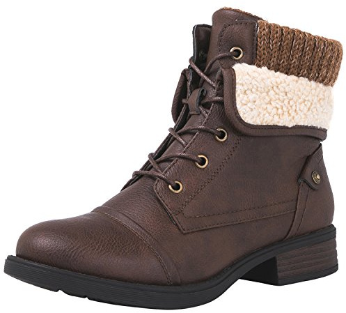 GLOBALWIN Women's Combat Boots Dressy Lace Up Brown Ankle Boots For Women Low Heel Size 9M