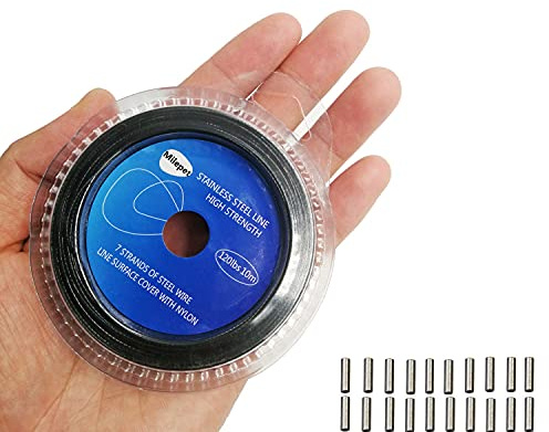 Black Fishing Wire Line: 10LB-200LB Stainless Steel Fishing Leader Wire 10 Meter with 20pcs Crimps Sleeves