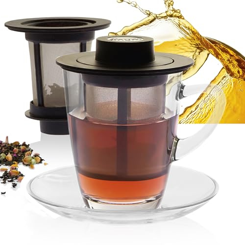 finum Horeca SYSTEM - Taza de cristal con filtro permanente de acero inoxidable, platillo y filtro, 250 ml