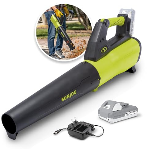 Sun Joe 24V-JB-LTE 24-Volt IONMAX Cordless Turbine Jet Blower Kit, 350 CFM Max, W/ 2.0-Ah Battery + Charger