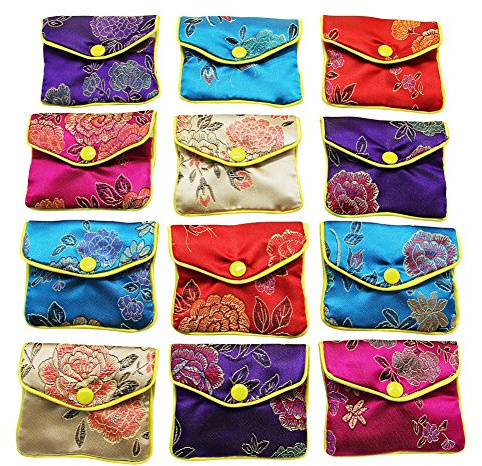 MorTime Jewellery Jewelry Silk Purse Pouch Gift Bags, Multiple Colors, Pack of 12, 4×3.15in, Medium