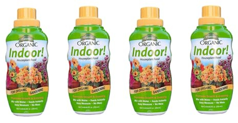 Espoma Organic 8 Ounce Concentrated Indoor Plant Food - Indoor Plant Fertilizer for Large & Small Plants Like Pothos, Fiddle Leaf Fig, Monstera, Snake & Palms - Pack of 4