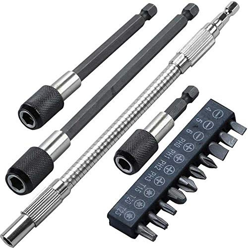 ArtisanShow 14PCS 60mm 80mm 120mm 1/4 Hex Magnetic Impact Screwdriver Bit Holder and Flexible Extension Shaft Bit and Screwdriver Bit Drill Set Power Hand Tools Gift for Machinist