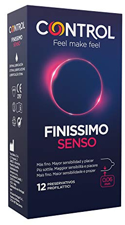 Control Preservativos Finissimo Senso. Caja de 12 Condones Más Fino, Mayor Sensibilidad, Lubricados, Sexo Seguro. Disfruta de unos Preservativos con Ajuste Perfecto para una Relación Segura.
