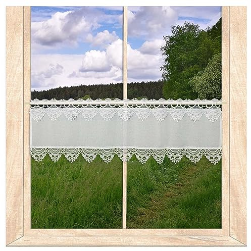Landhaus-Gardine Marie mit Spitzenkanten Weiß HxB 25x80 cm | Hochwertige Scheibengardine aus blickdichtem Feinbatist mit Blumenmuster-Spitzenkanten atelier alles-Spitze