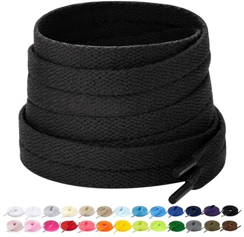 Stepace 2 Pares - Cordones Planos para Zapatos, 8mm de Ancho, Cordones Premium de Reemplazo para Zapatillas, Atletismo, Zapatos Casuales Negro 120cm