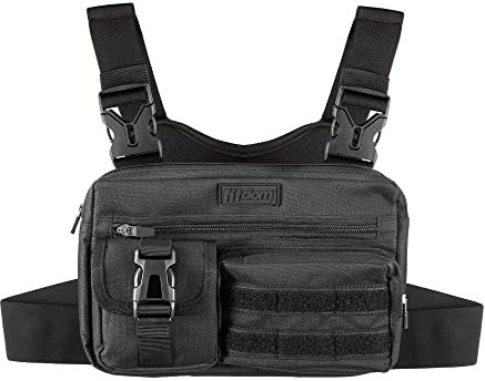 Fitdom Brusttasche für Herren, mit integrierter Handyhalterung, ideal für Workouts, Radfahren und Wandern, Jet Black, Taktische Brusttasche