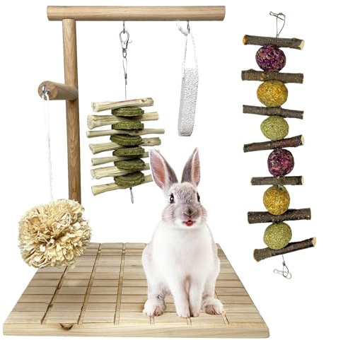 kathson Bunny Chew Toys for Teeth Grinding, Rabbit Wooden Scratch Board Feet Pad Platform Small Animals Play Toy for Guinea Pigs Chinchilla Hamsters Other Rodent Pets(E)