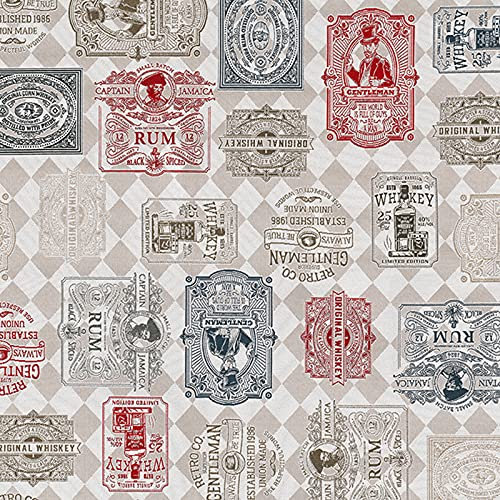 Hans-Textil-Shop Stoff Meterware Vintage Rum Whiskey - 1 Meter,Bar, Deko, Tischdecke, Nähen, Basteln, Vorhänge