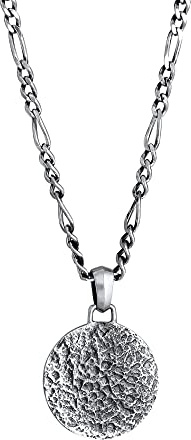 Kuzzoi Herren Halskette mit Coin Disc Anhänger (25 mm) in 925 Sterling Silber oxidiert, Kette für den Mann im Vintage-Style, Herrenkette silber 925 mit Münze gehämmert, Länge 60 cm