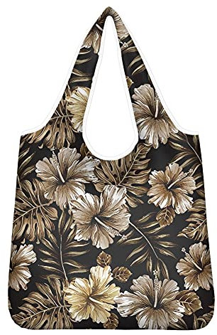Jeiento Wiederverwendbare Einkaufstasche, faltbar, Leinen, umweltfreundlich, Schultertasche, Polyester, braun, Large