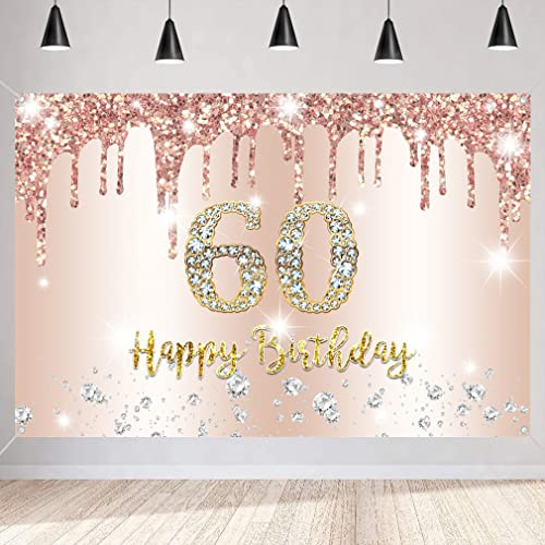 60. Geburtstag Dekoration für Frauen, Glitzer Roségold Stoff Schild Plakat 60 Geburtstagsfeier Deko, 60. Geburtstag Hintergrund Banner Frau