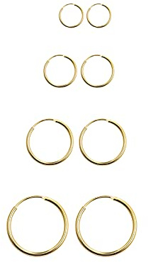 Bo Win 925 Sterling Silber Ohrringe Set - 4 Paare Damen & Herren Kreolen, Durchmesser 10-16mm, Gold & Silber, Unisex, Creolen & Klein Creolen