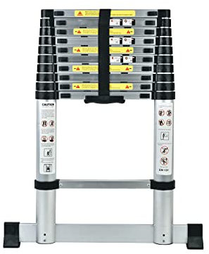3,2M Teleskopleiter mit Stabilisator, Rutschfester Klappleiter Aluminium Ausziehleiter Mehrzweckleiter, 150 kg Belastbarkeit