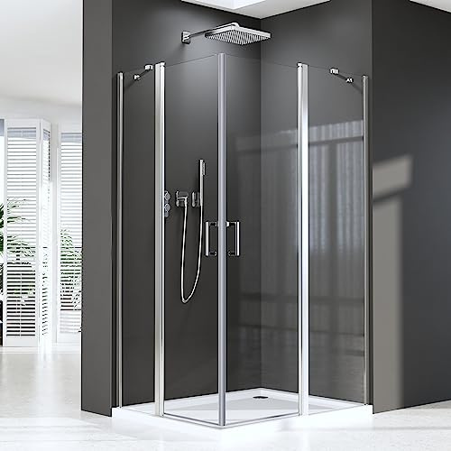 Duschkabine 80x90x185cm Duschabtrennung Eckeinstieg mit Pendeltüren aus 6 mm NANO-Glas Duschwand Höhe 185cm