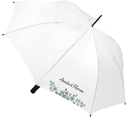 Herz & Heim® Hochzeits-Schirm mit Personalisierung - Motiv zur Auswahl Eukalyptuszweig