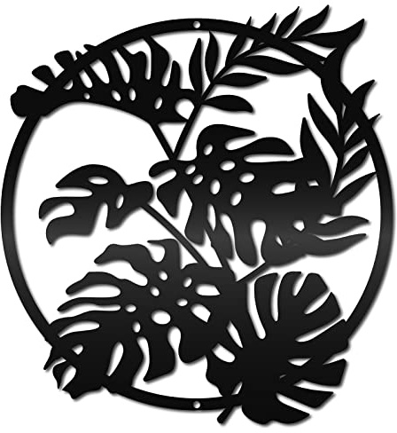 CREATCABIN Feuille Palmier Métal Décoration Murale Feuilles Tropicales Noir Sculptures Décoratives Suspendre Ornements pour Salon Cuisine Salle Bain Chambre Pendaison Crémaillère Bureau 30x28cm