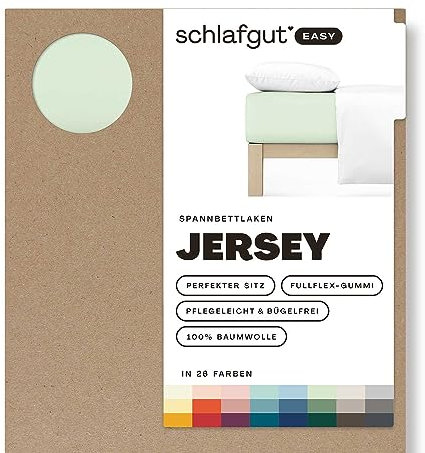 Schlafgut Easy Jersey Spannbettlaken 90x190 bis 100x200 Green Light, Spannbetttuch aus 100% Baumwolle
