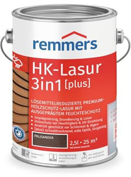 Remmers Barniz HK 3 en 1 [plus] palisandro mate, 2,5 L, barniz protector de madera premium reducido con disolventes, para exteriores, 3 en 1, secado rápido, duradero