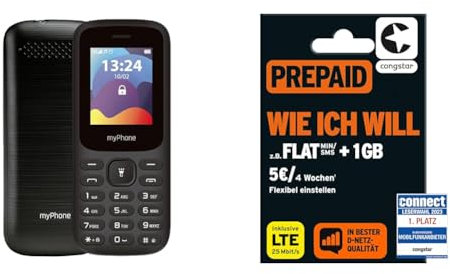 MP myPhone Fusion Tastentelefon, große Tasten, Farbdisplay 1,77, Akku 600 mAh & congstar Prepaid WIE ICH Will SIM-Karte ohne Vertrag I Prepaid-Guthaben Wunschmix in D-Netz-Qualität