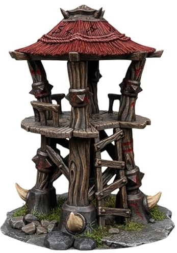 3D Vikings Orc Camp - Torre de vigilancia de dos niveles con escalera, diseño apilable, escala de 28/32 mm, gris y sin pintar