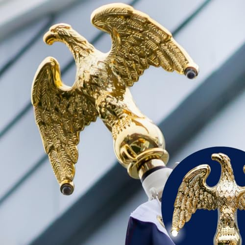 Solar Eagle Flagpole Light LED | ONLY FITS 1” Pole | Solar Powered Flag Pole Topper | Solar Flag Pole Light | Flag Pole Lighting Solar Light for Flag | High Gloss Gold or Silver (Gold)