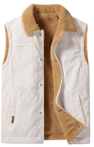 Oralidera Herren Cord Westenjacke Ärmellose Weste Jacke Leichte Umlegekragen Outdoor Winter Bodywarmer Weste Walking Countrywear Freizeit Westen, Weiß, XL