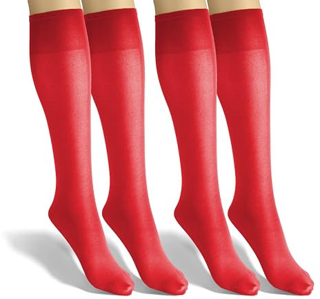 sesto senso Damen Kniestrümpfe Rot Microfaser Blickdicht 40 Den 2 Paar Kniesocken Bunt Seidenglatt Red