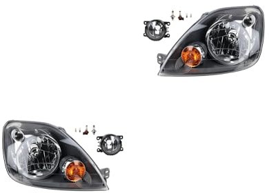 Johns, Scheinwerfer Satz Halogen Front Haupt passend für Ford Fiesta 02 10/05-09/08 H4 Links & Rechts + Nebelscheinwerfer + Leuchtmittel