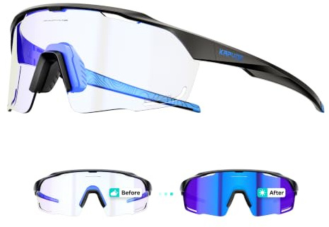 KAPVOE Fahrradbrille Polarisiert Selbsttönend Radbrille Wechselglaeser Photochromatische Sonnenbrille Sportbrille MTB K93