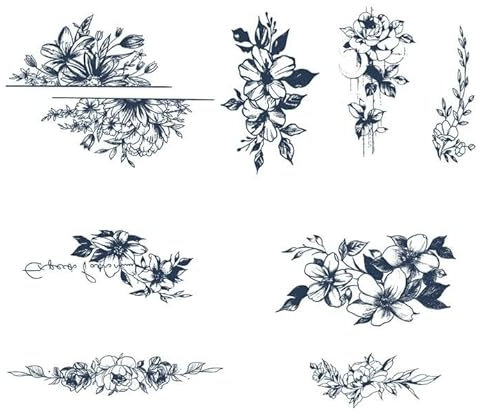 Set Of 8 Herbal Juice Temporary Tattoo Fake Tattoo Stickers With Plain Flowers Semi-Permanent Flower Arm Waterproof And Long-Lasting For Men And Women Lasting For Two Weeks