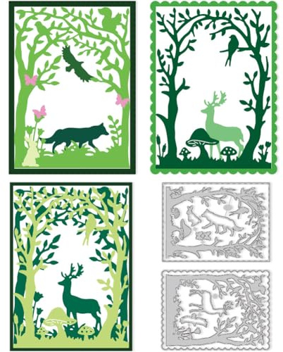 DELORIGIN Stanzformen Tiere Wald, 3 Stil, Karbonstahl Stanzschablonen | Hirsch Schablone, Kartenherstellung, Prägeschablonen, Neuheiten 2026, Für DIY Papierbasteln Alben Geschenk Dekoration