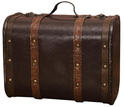 YIWEOG Retro-Koffer, Holz-Leder-Finish, antike Aufbewahrungsbox, dekoratives Gepäck für Fotografie-Requisiten, Heimdekoration
