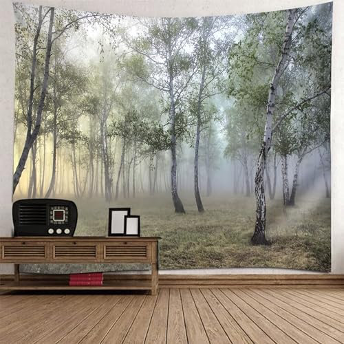 Epinki Wandteppiche Baum Wald, Landschaft Natur Wandteppich Wandtuch Grün aus Polyester, Tapestry für Schlafzimmer, 150x130cm
