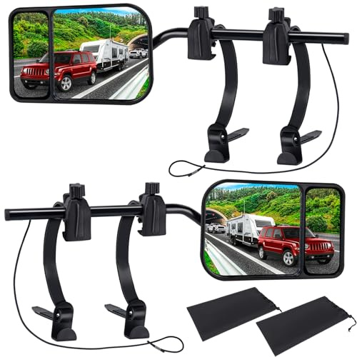 Universal Towing Mirrors - Mirror Extenders for Towing, Clip-on Tow Mirro r, 360 Degree Rotation Adjustable Tow Mirrors for Vehicle Car Truck Trailer RV, Side Mirror Extensions for Towing, 2 Pack
