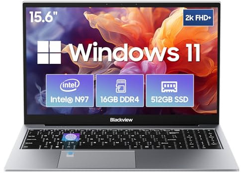 Blackview Laptop Computer, 15.6 inch FHD Display, Quad-Core 12th Gen N-97 CPU(Up to 3.6GHz), 16GB DDR4 RAM, 512GB SSD, Windows 11 Student Laptops, Metal Body, 5G WiFi, HDMI 2.0, Fingerprint Unlock