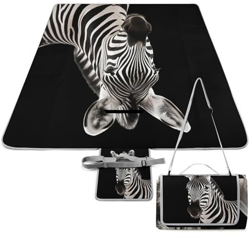 LFDSPYJE Outdoor-Picknickdecke, Zebra-Stranddecke, 140 x 140 cm, wasserdichte Picknickmatte, faltbare Campingdecke, tragbare Reisedecke für Camping, Park, Gras