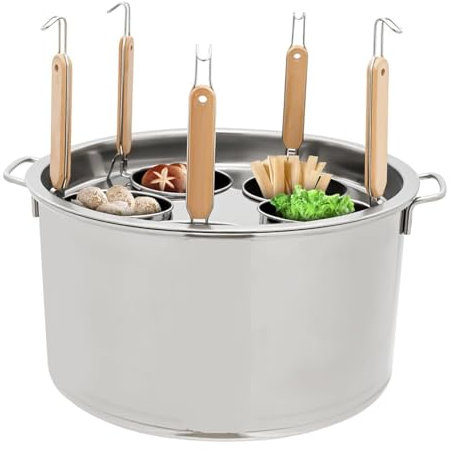 Kindevieft Set Inserto Cuocipasta Commerciale Pentola in Acciaio Inox con Coperchio E Cestello Scolapasta Inserto Pentole per Cucinare La Pasta per Cucina Ristorante Casa,5Holes