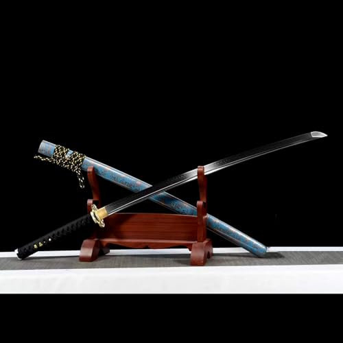 T10 Stahl Klinge Katana,Traditionelles Handschmiedeverfahren,Scheide aus Massivem Holz mit Sprühfarbe,Japanisches Samurai-Schwert für Kendo-Training,Iaido,Kampfsport,Sammeln,Cosplay,Dekor,Geschenke