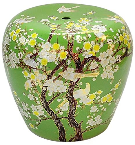 Ceramic drum table,ceramic drum stool,Decorative Ceramic Garden Stool, Glazed Hand-Painted Flower and Bird Shoe Changing Stool Drum Stool, Suitable for Outdoor Garden, Living Room, Terrace(Green)